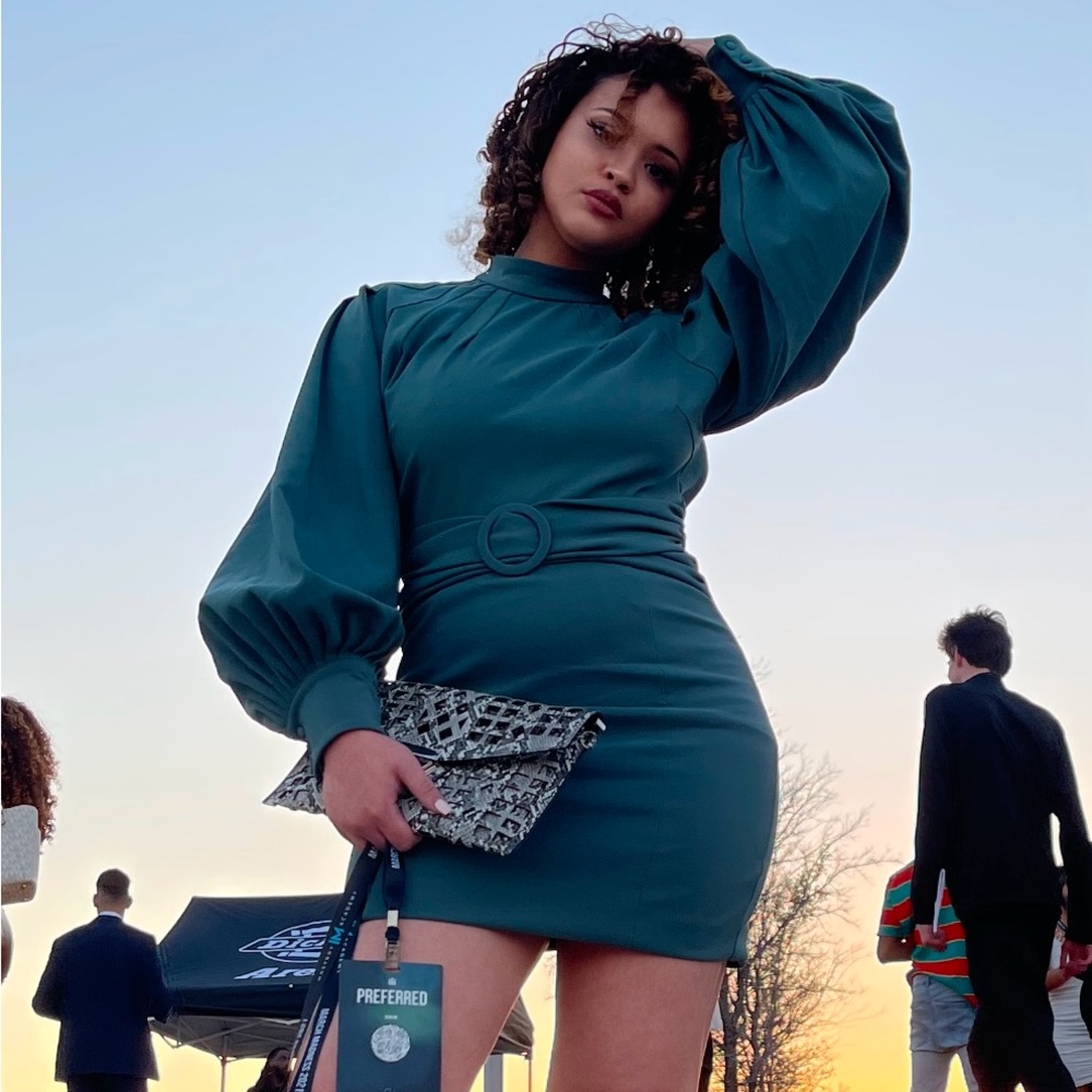 Elegant Teal Puff Sleeve Dress
